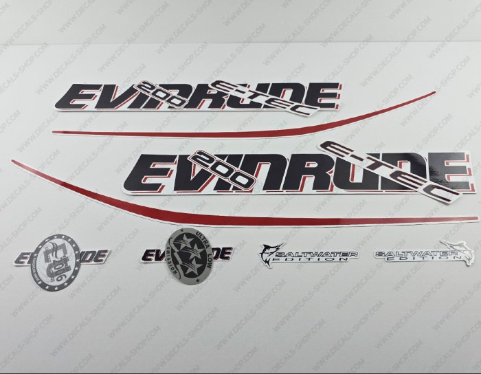 Evinrude 200HP E-tec 2009-2011 White Cowl Outboard Decal Kit